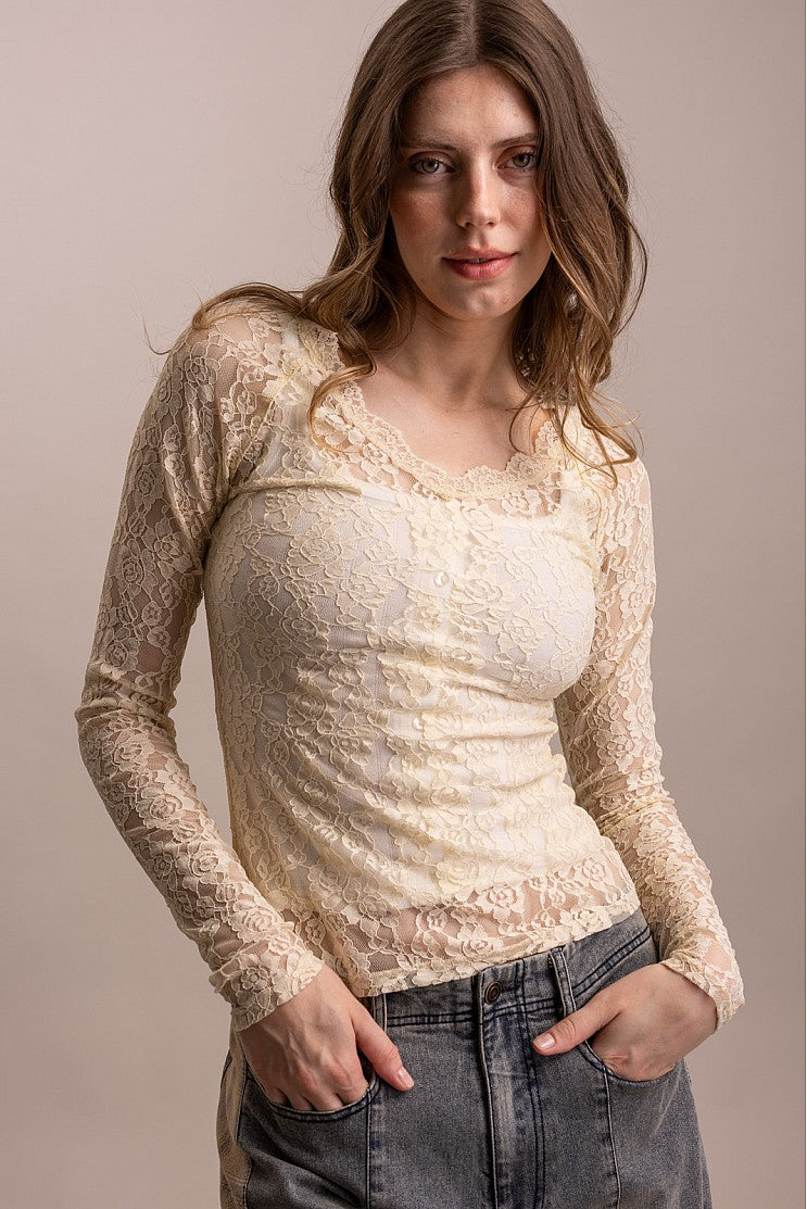 V-Neck Lace Top