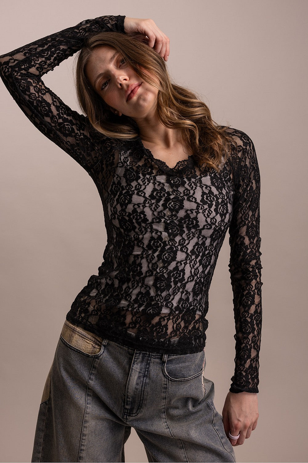 V-Neck Lace Top