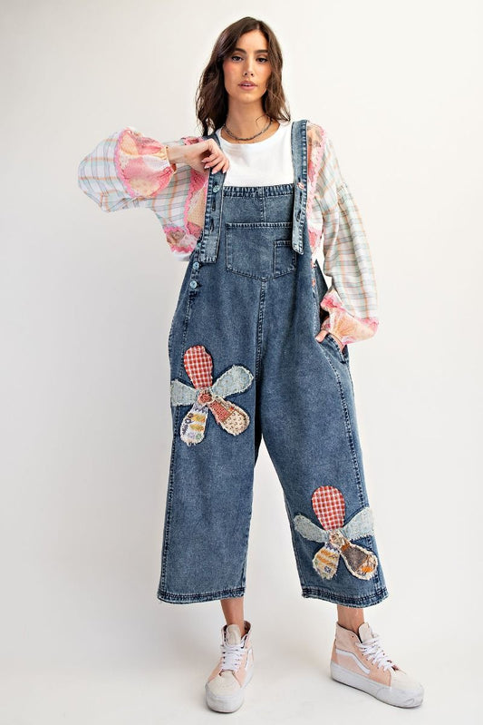 Fiona Flower Patched Overalls