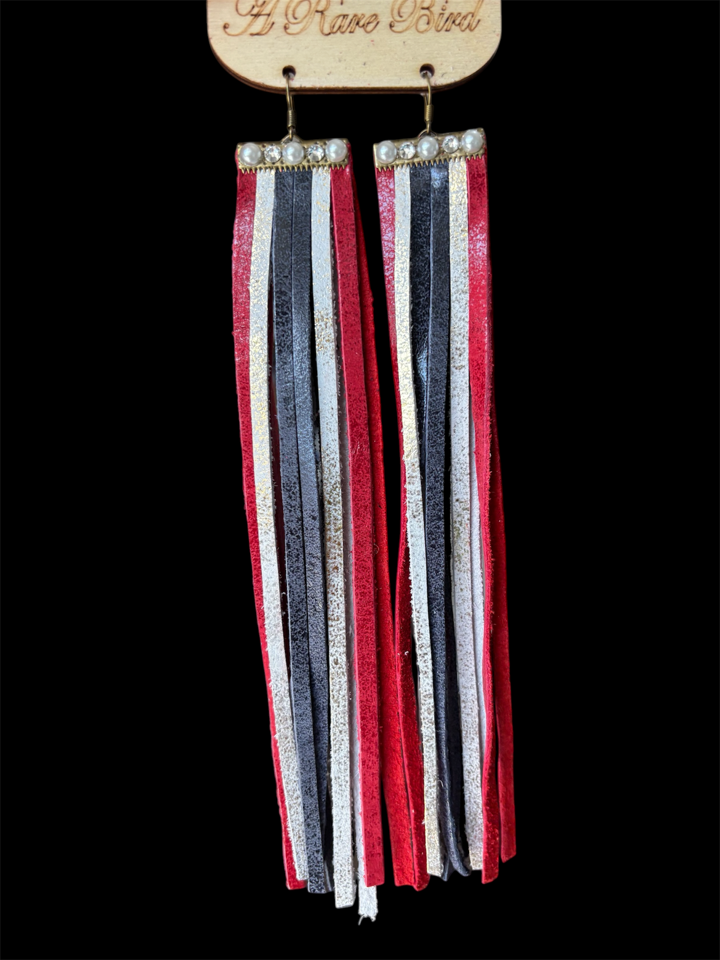 Red, White, and Blue Leather Tassel Earrings