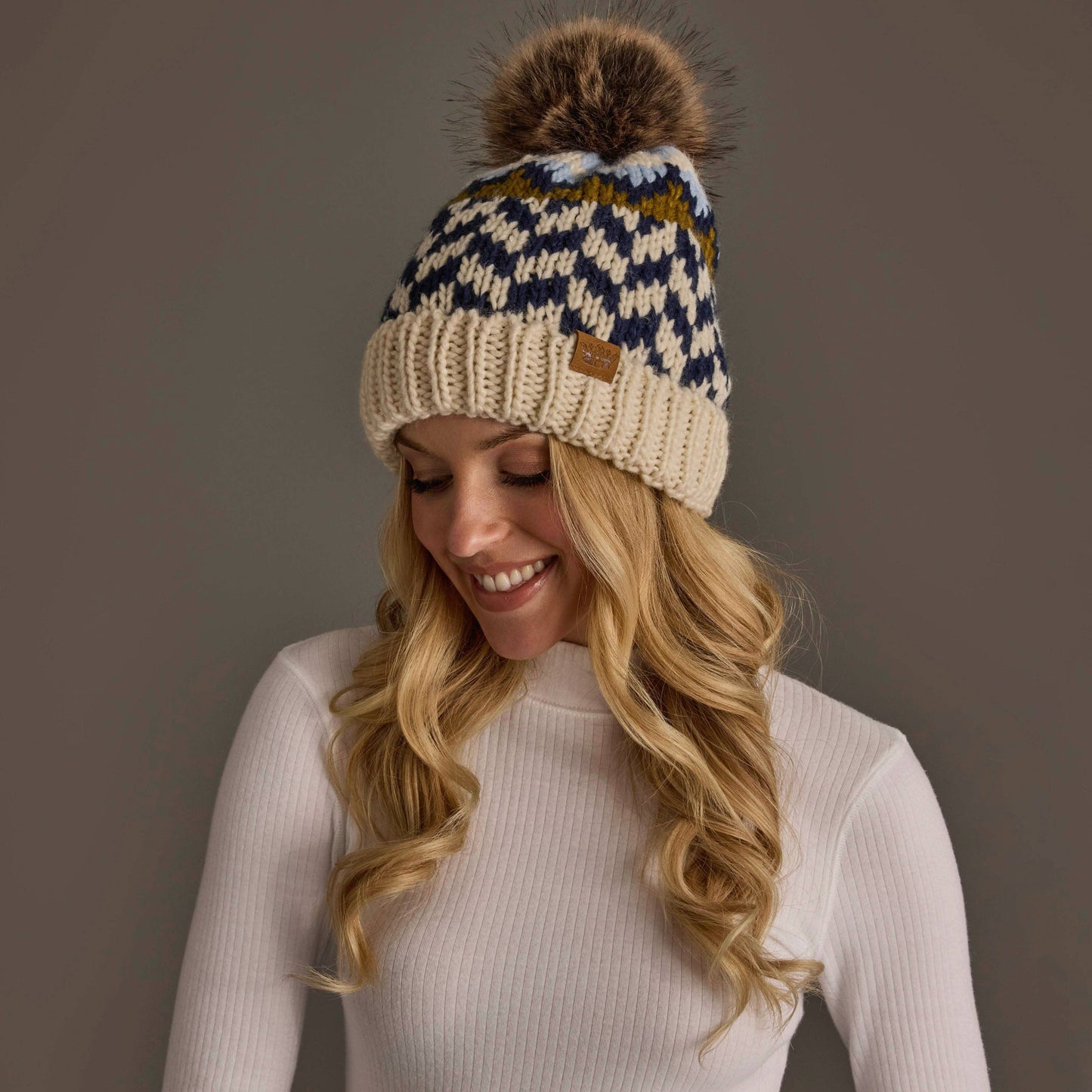 Beige, Navy & Lt. Blue Hat