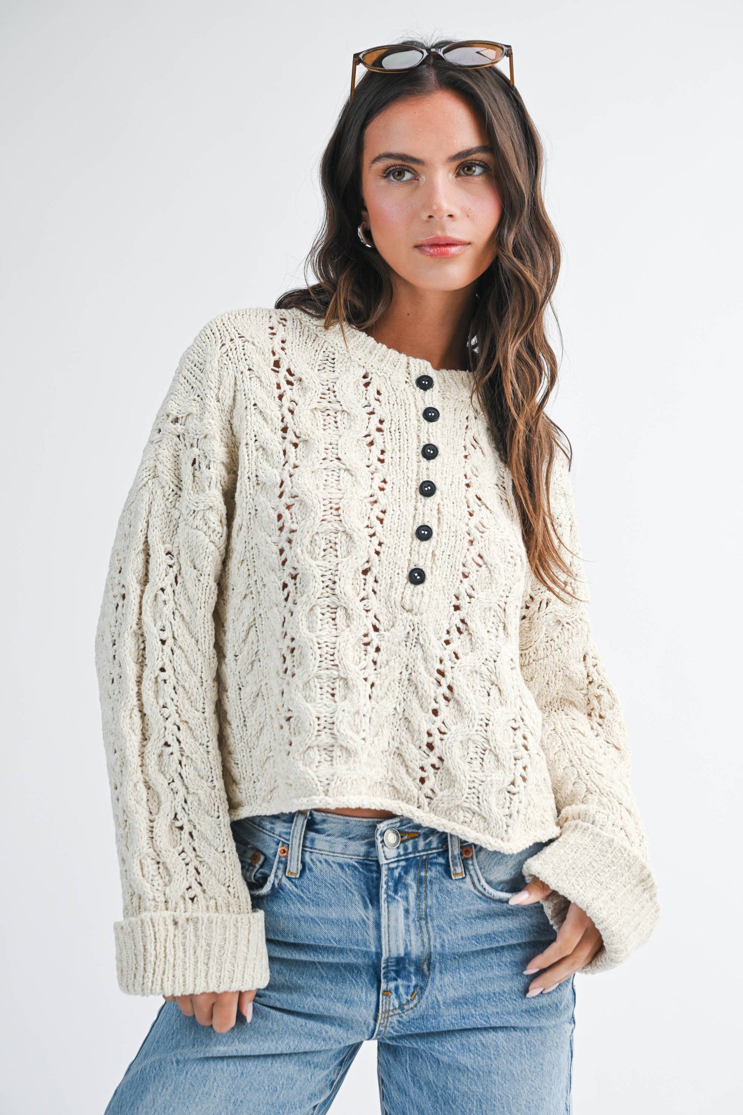 Cropped Henley  Sweater