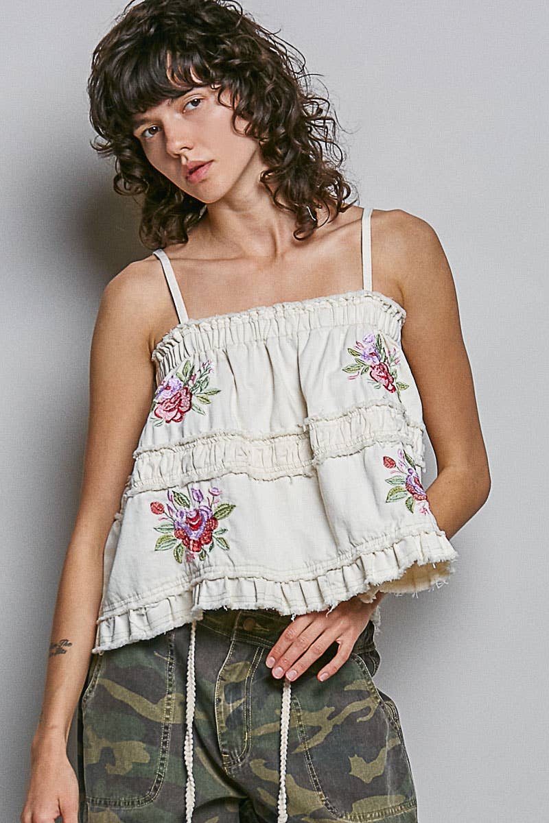 Pol: Floral Embroidered Tank