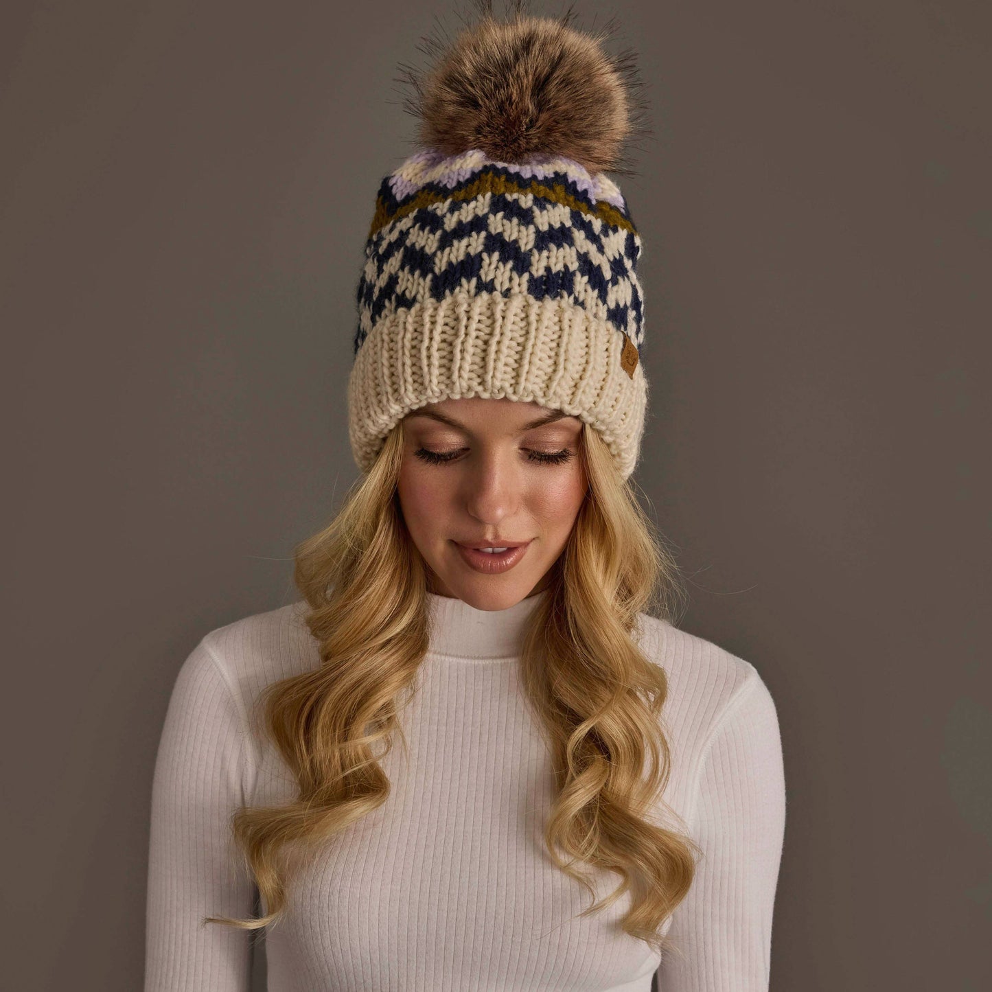 Lilac, Beige & Navy  Hat