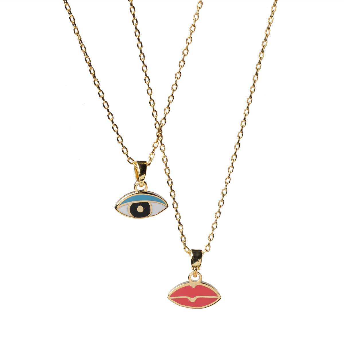 Eye & Lips Double-Sided Gold Pendant Necklace