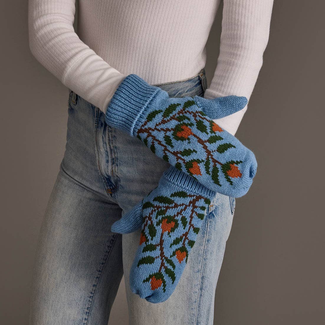 Blue Floral Mittens