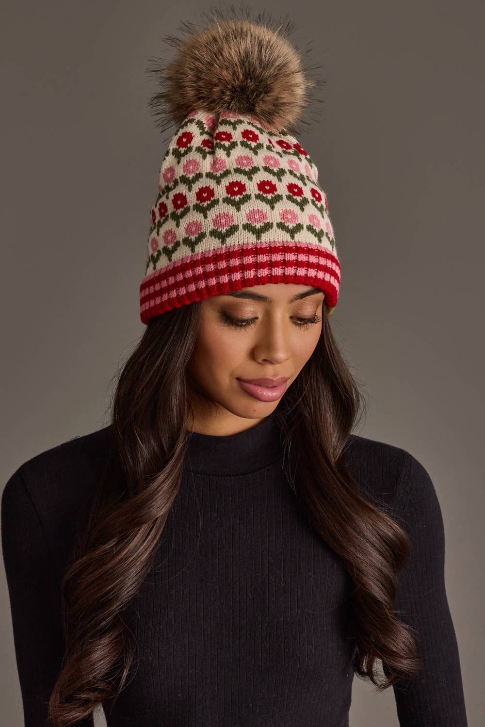 Cream, Red & Pink Hat