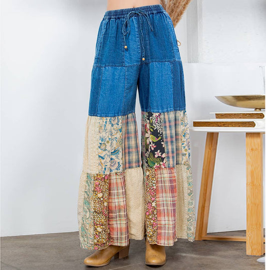 Patchy Denim Wide-Leg Pants