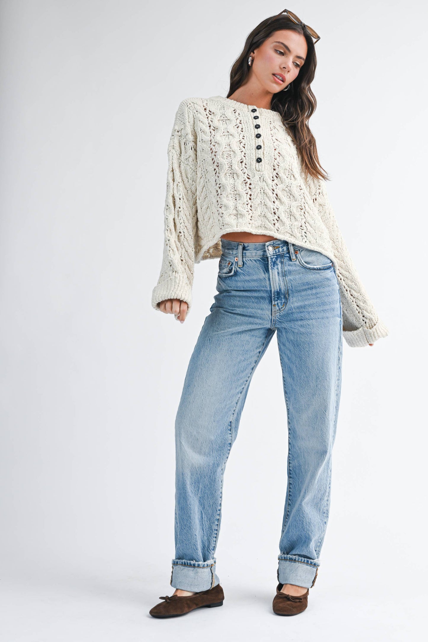 Cropped Henley  Sweater