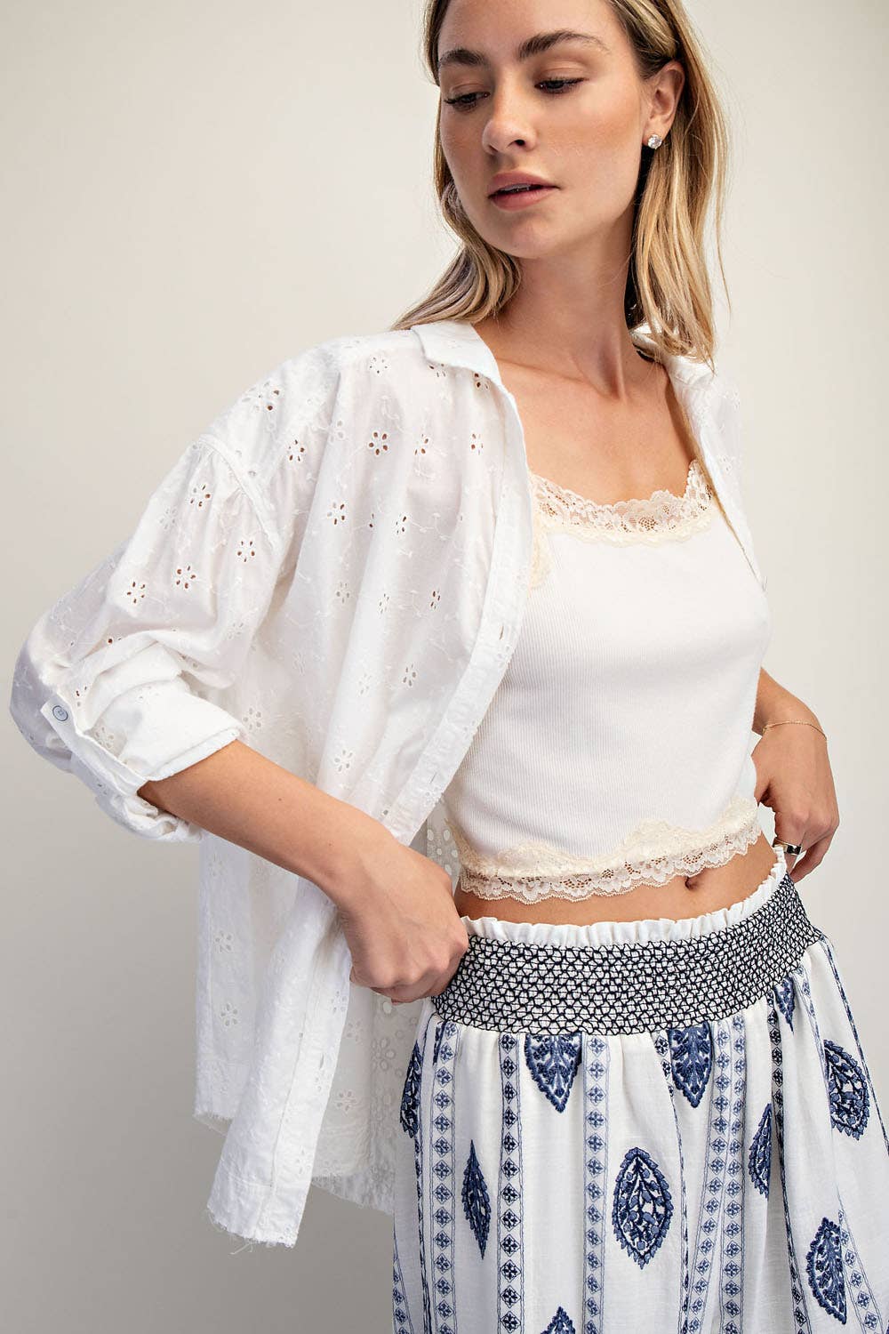 WASHED EYELET SHIRT