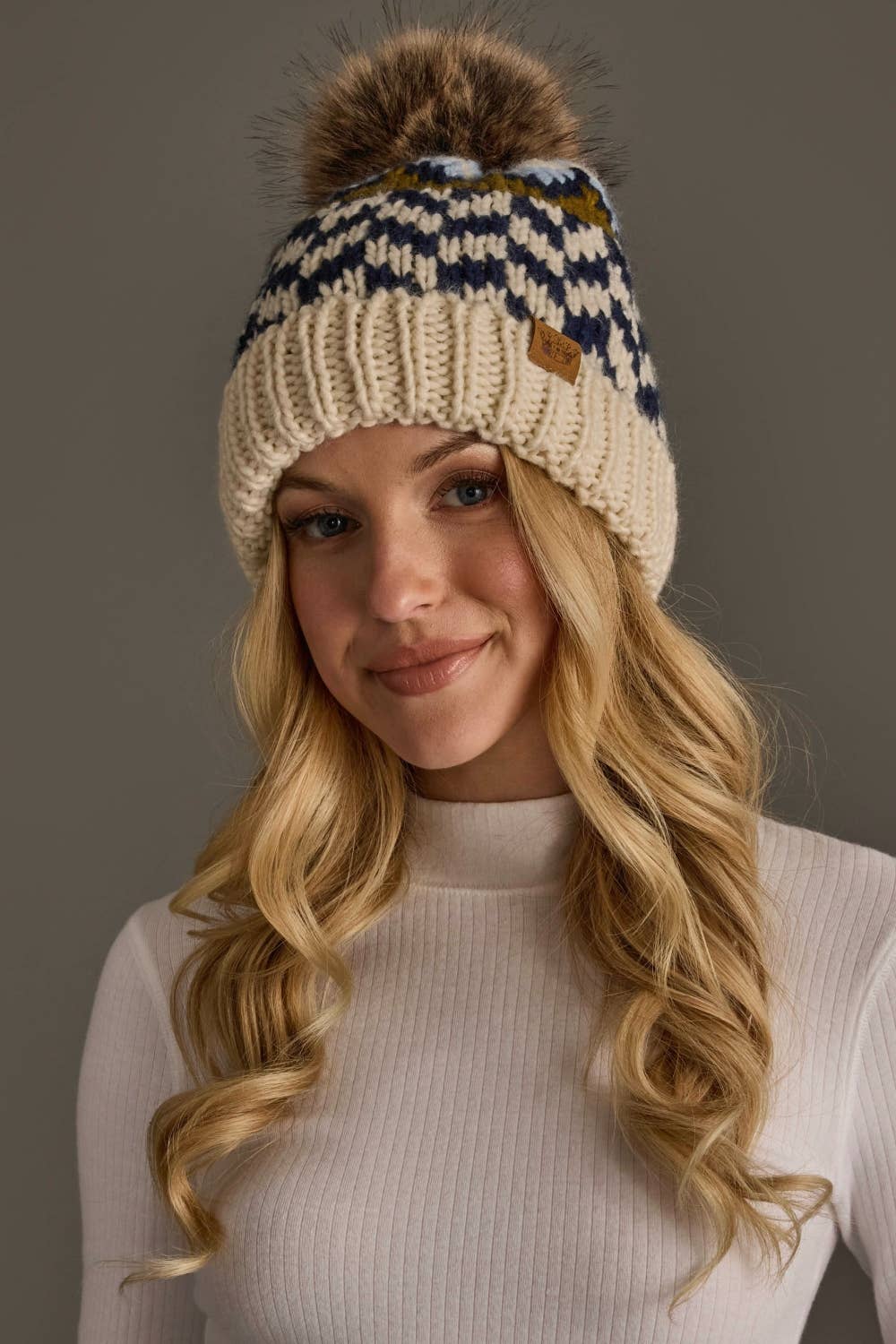 Beige, Navy & Lt. Blue Hat