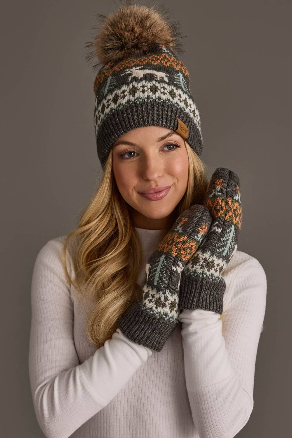 Gray Deer Winter Pattern Hat