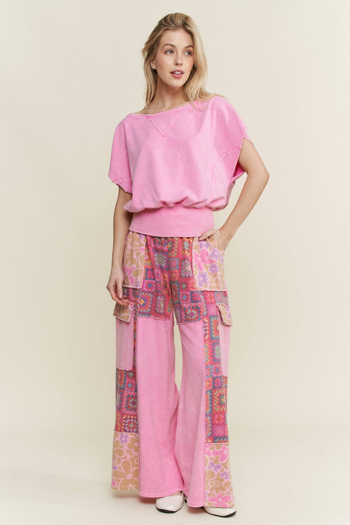 Crochet Print Washed Pants