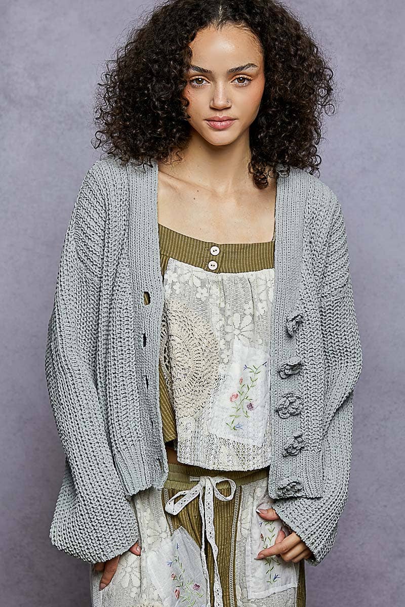 Pol: Flower Button Cardi