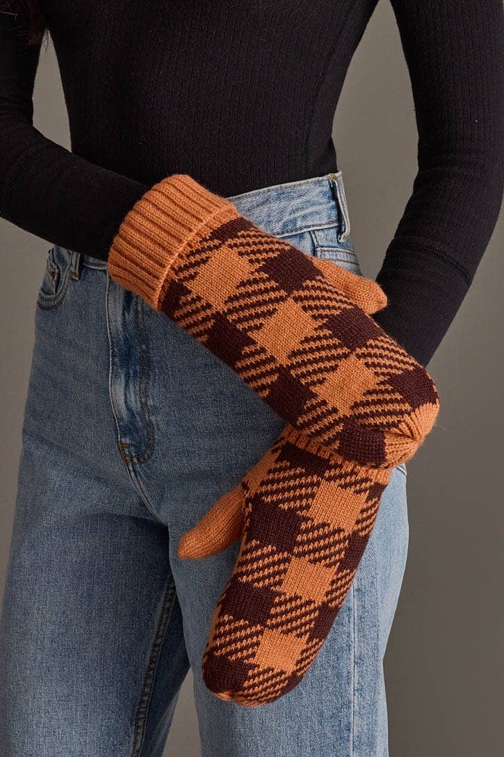 Orange & Brown Plaid Mittens