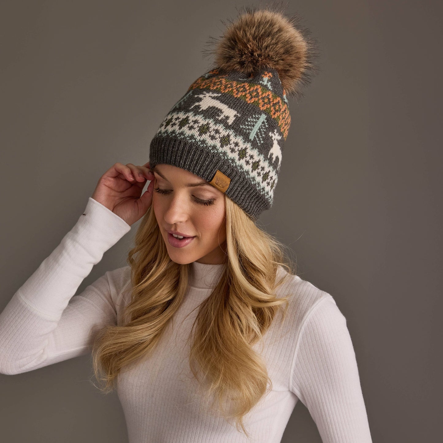 Gray Deer Winter Pattern Hat