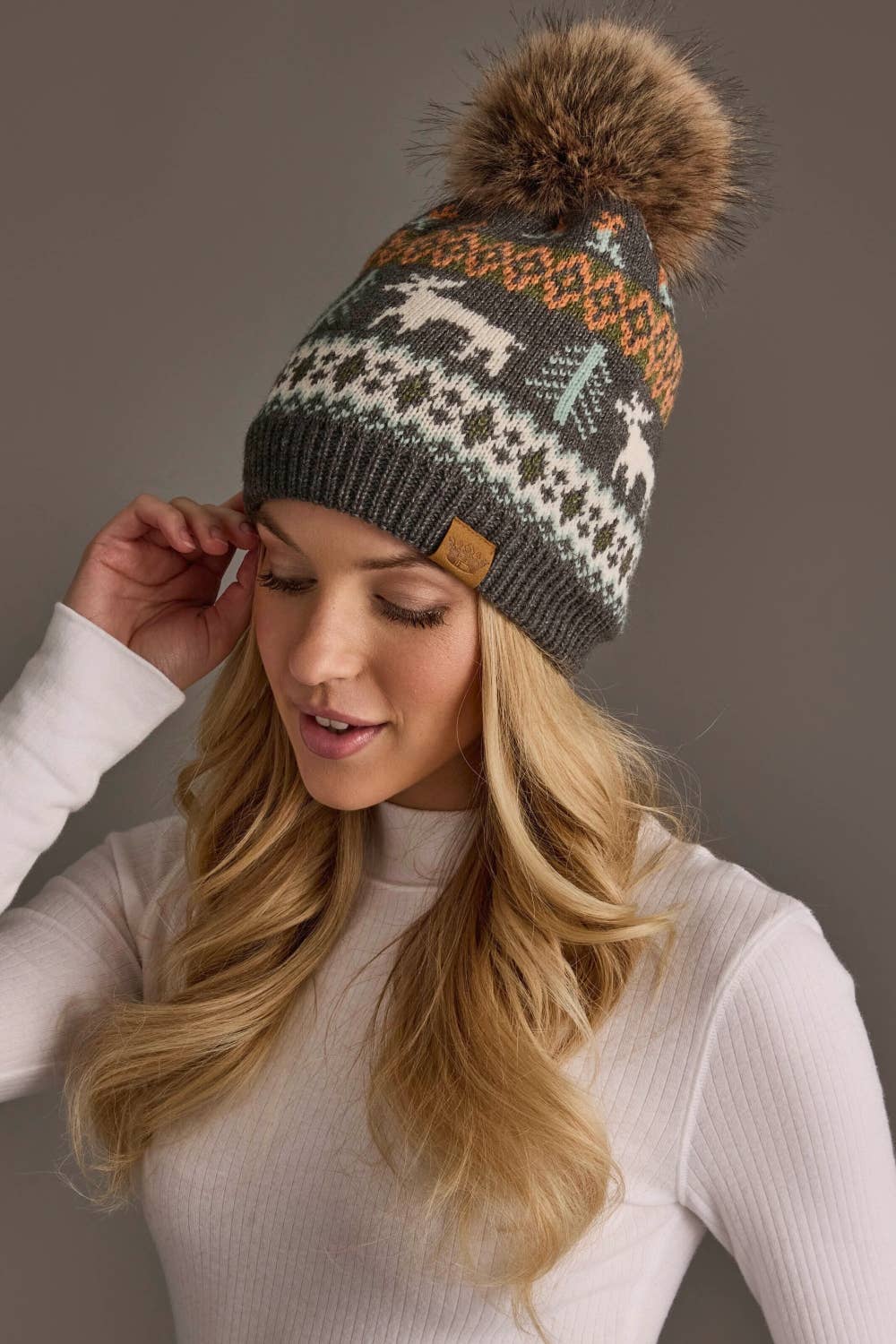 Gray Deer Winter Pattern Hat