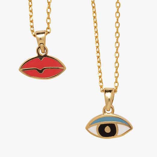 Eye & Lips Double-Sided Gold Pendant Necklace