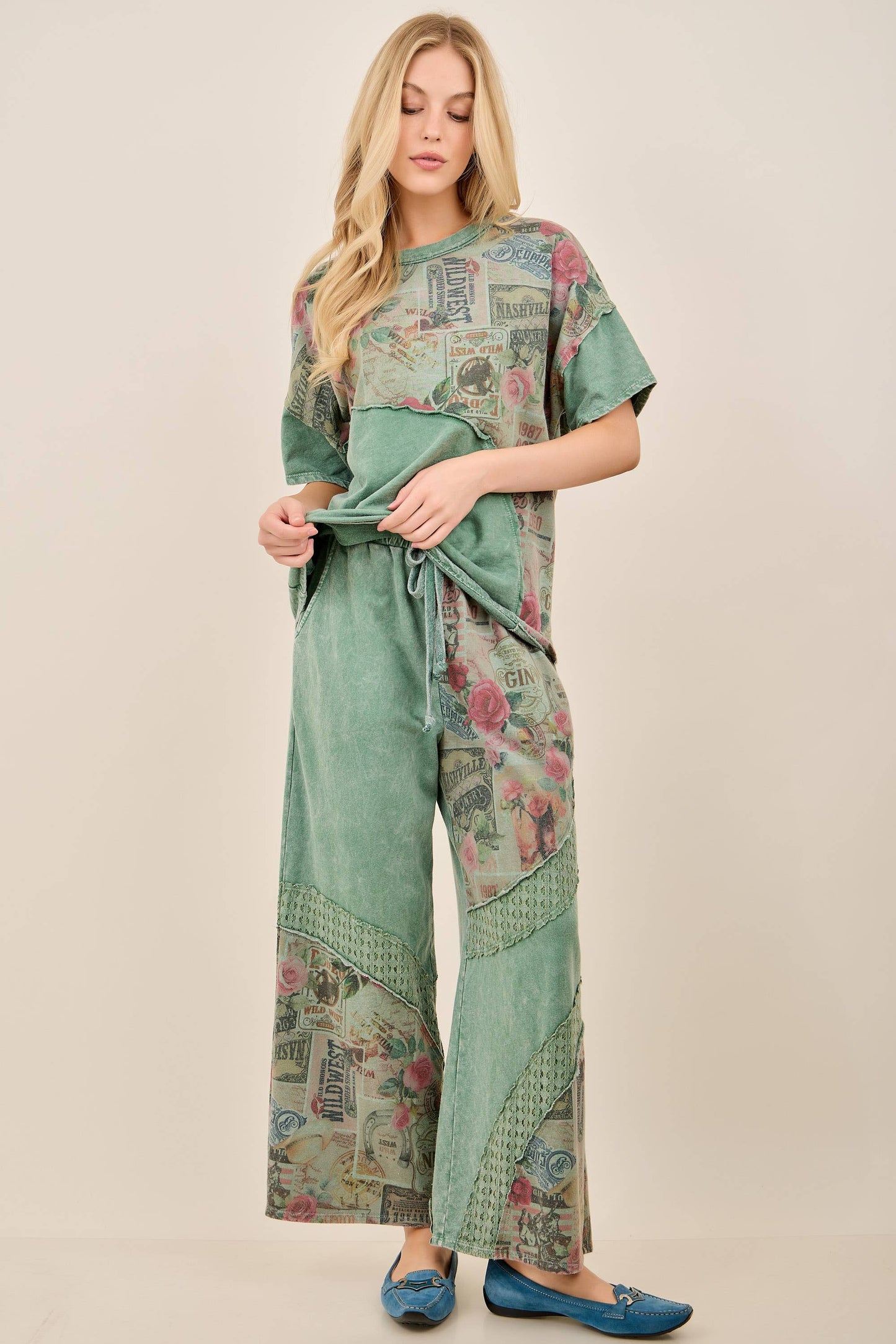 Vintage Collage Print Pants