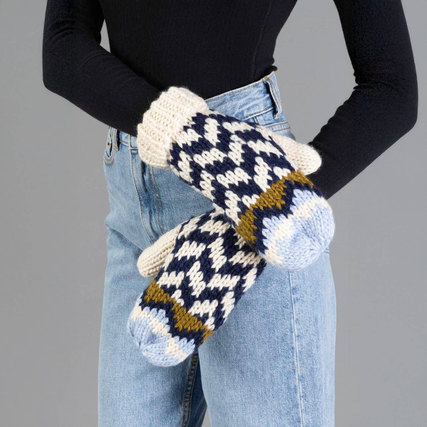 Beige, Navy & Lt. Blue Mittens