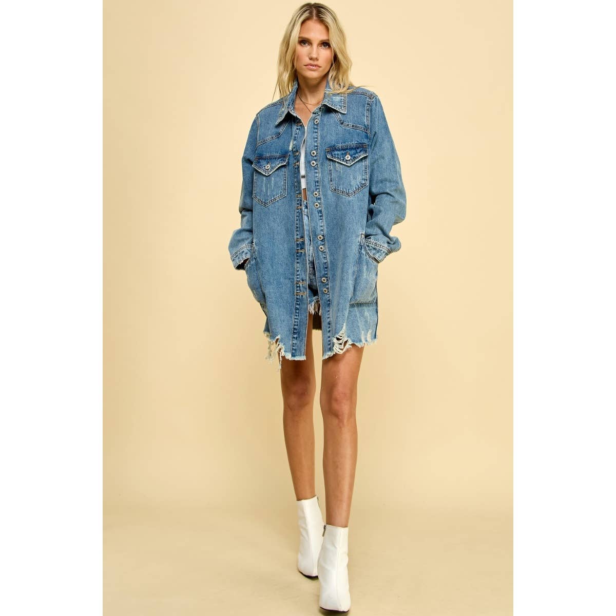 Midi Washed Denim  Jacket