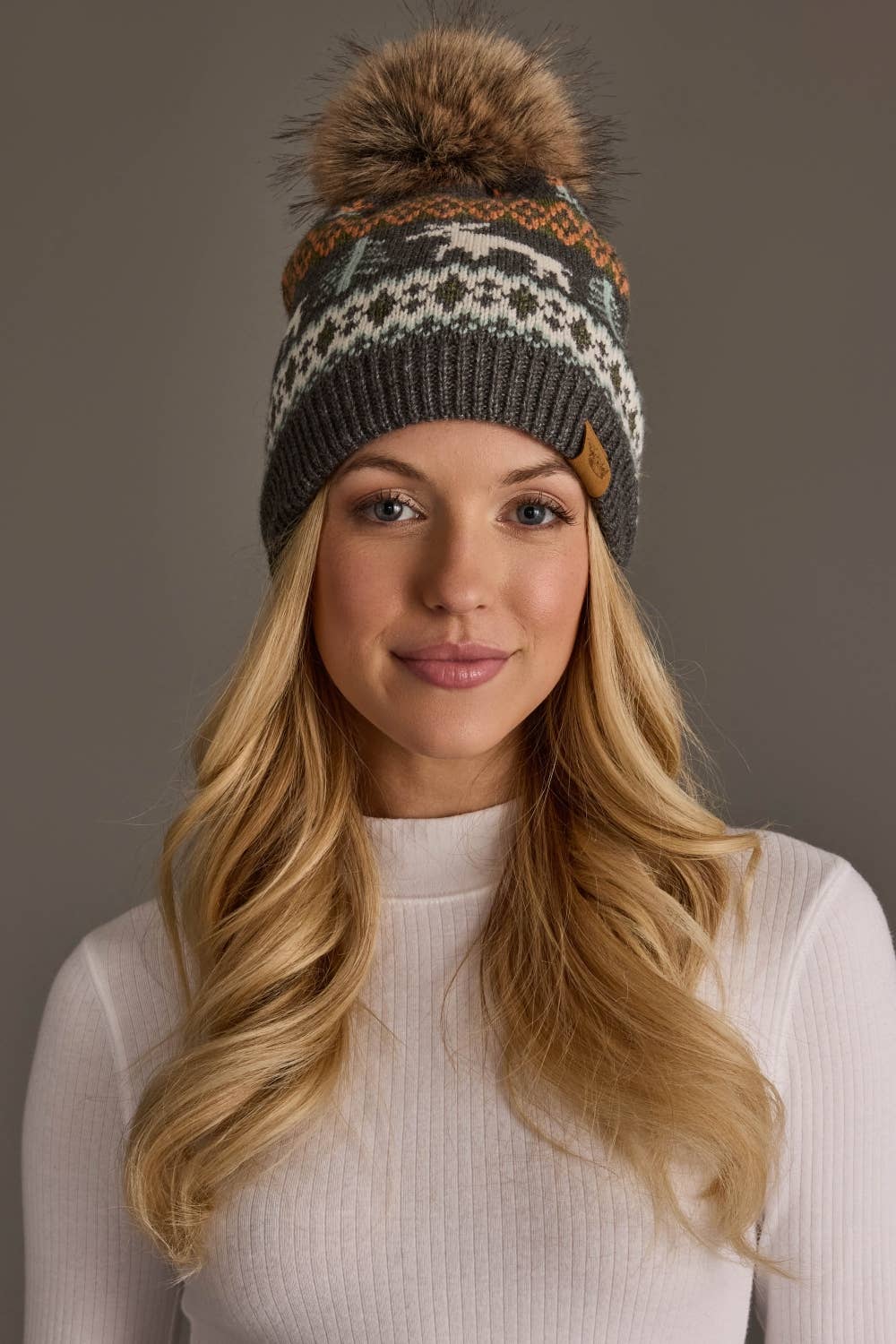 Gray Deer Winter Pattern Hat