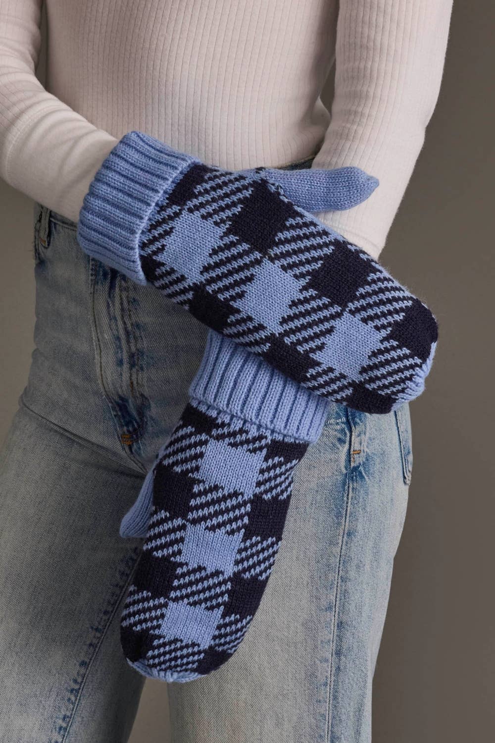 Blue Plaid Mittens