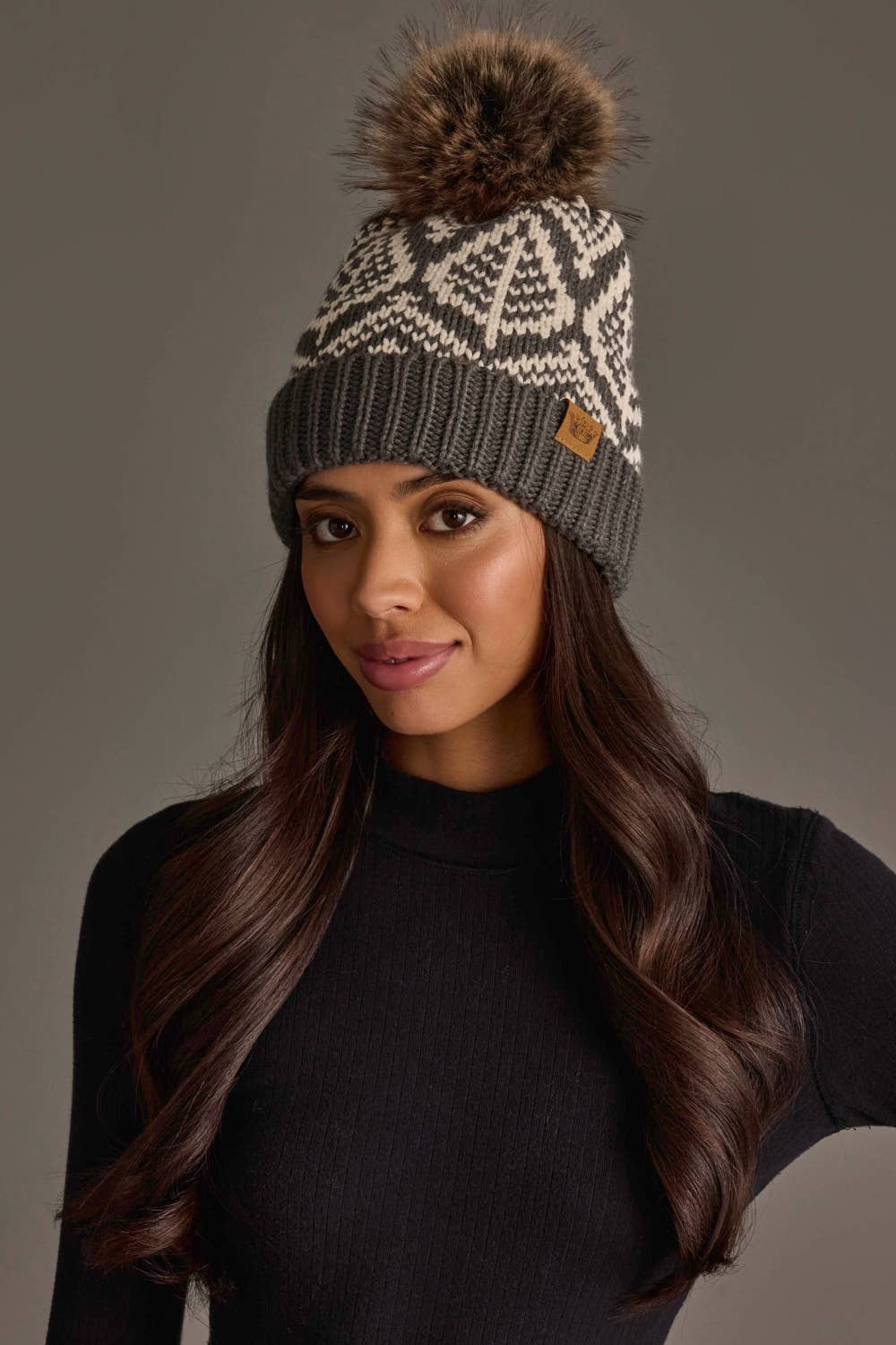 Gray & Beige Patterned Hat