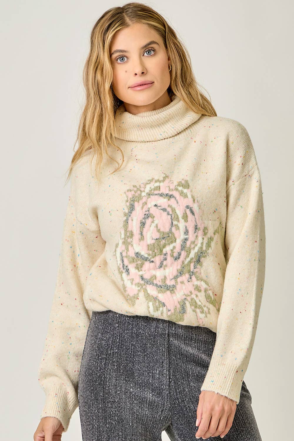Turtleneck Floral Sweater