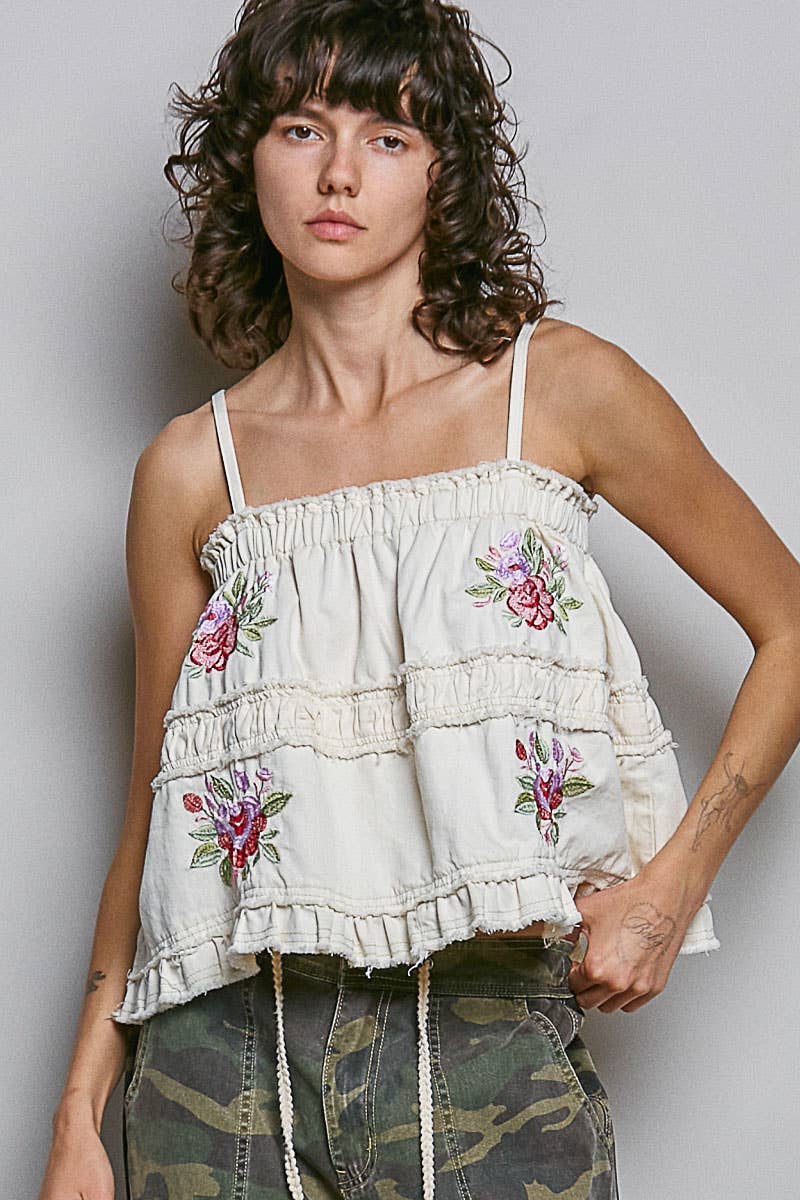 Pol: Floral Embroidered Tank