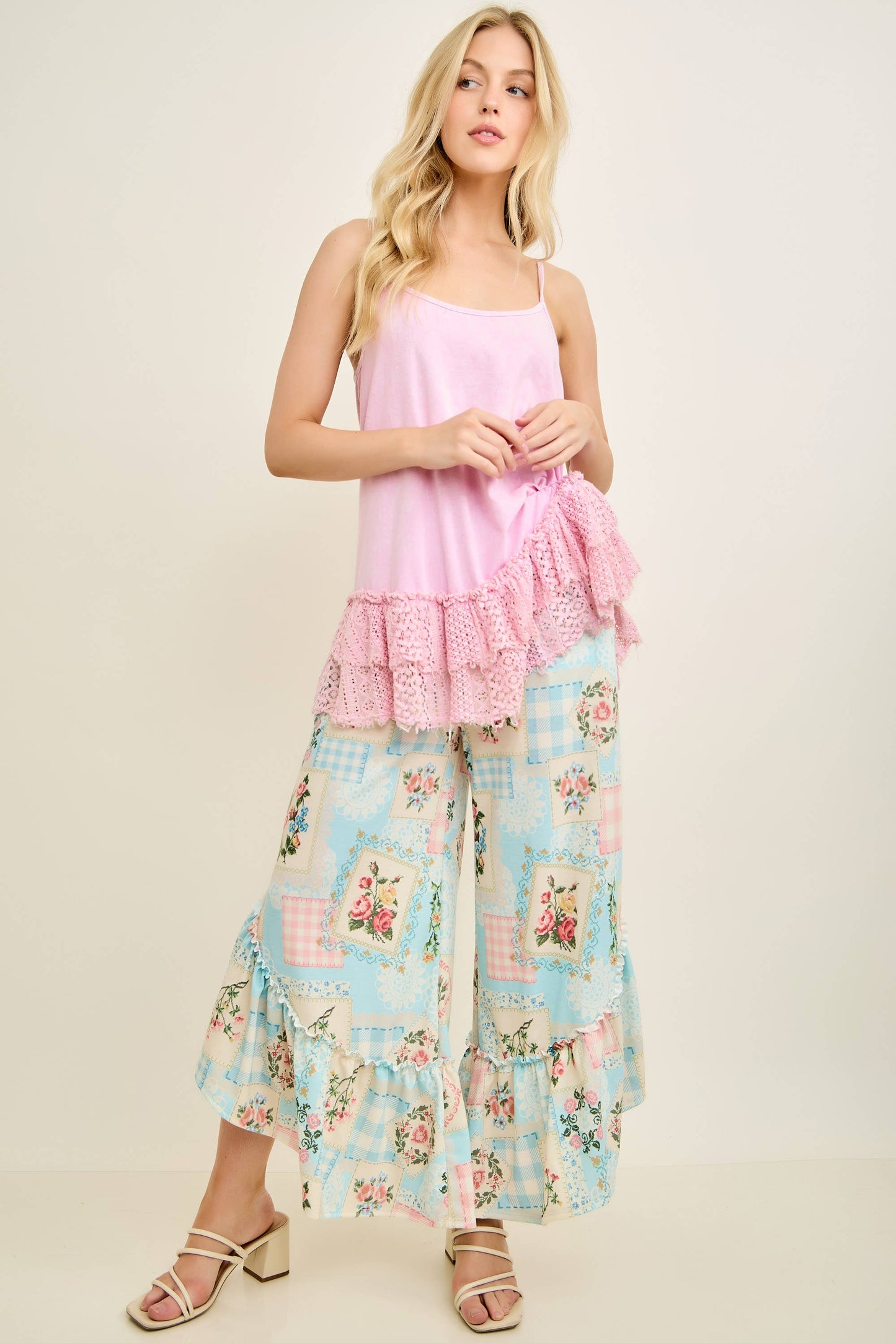 Rosy Ruffle Cropped Pants