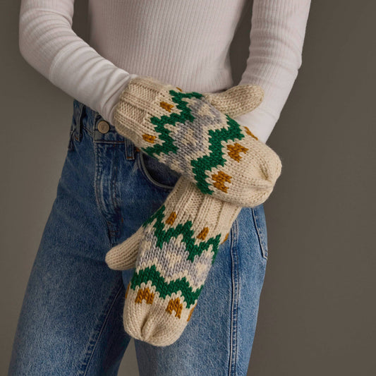 Cream, Gold, Green & Gray Mittens