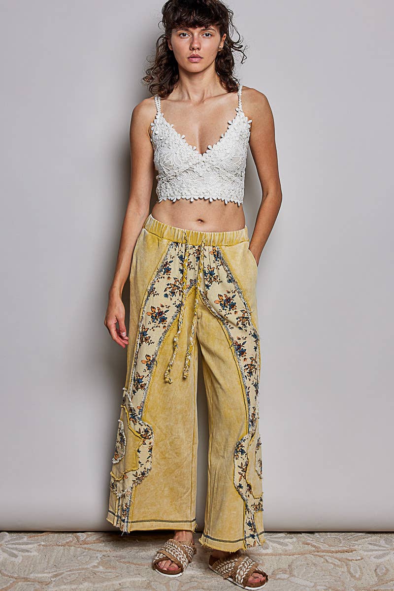 Floral Patch Wide Leg Pants