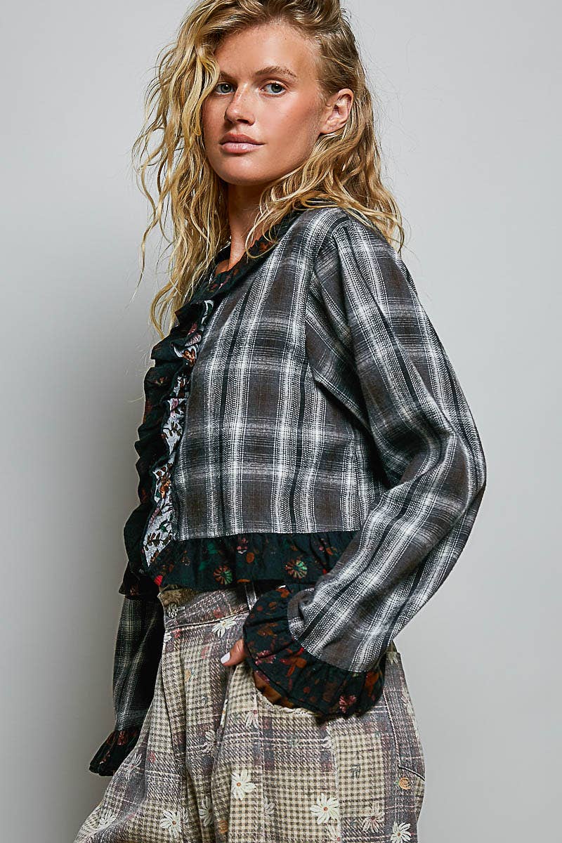 Pol: Ruffle Trim Cropped Shirt