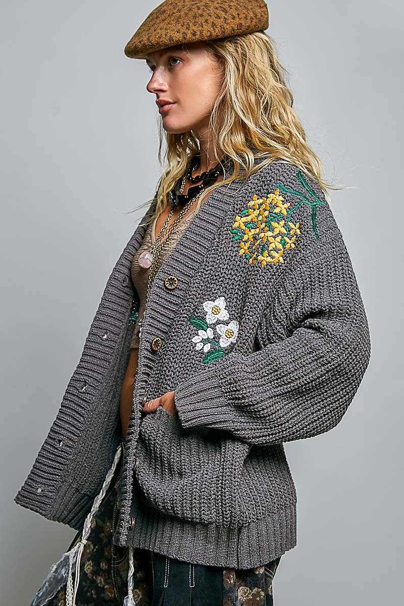Flower Embroidered Cardi
