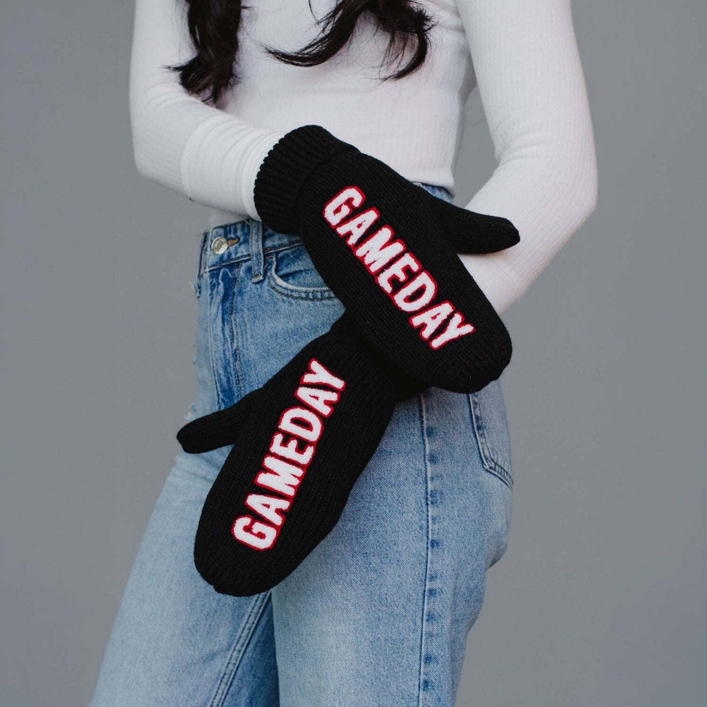 Black, White & Red Game Day Mittens