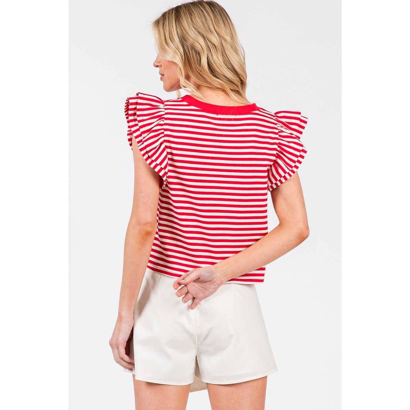 STRIPED DOUBLE RUFFLE TOP