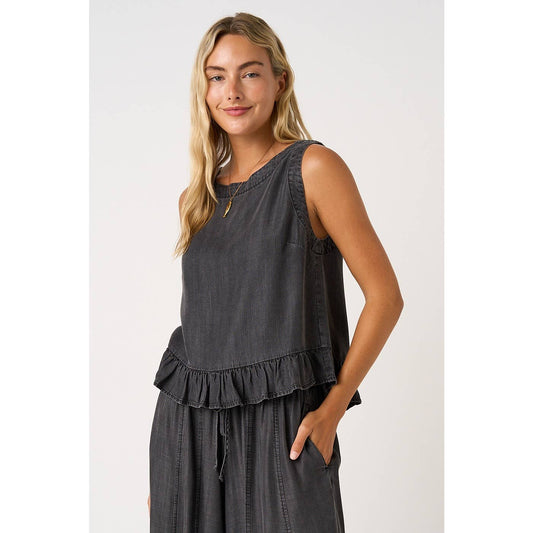 CHAMBRAY RUFFLE TANK
