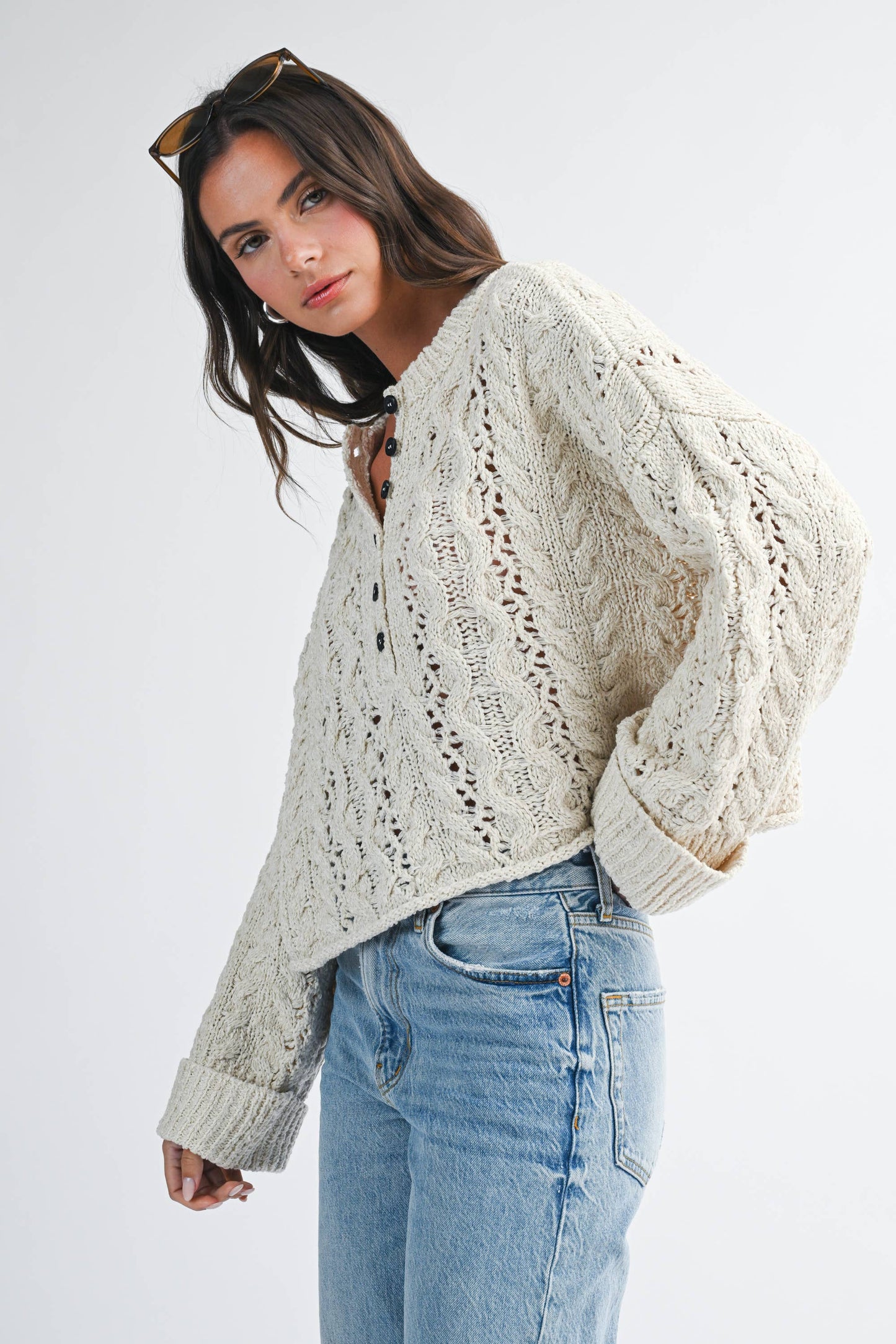 Cropped Henley  Sweater