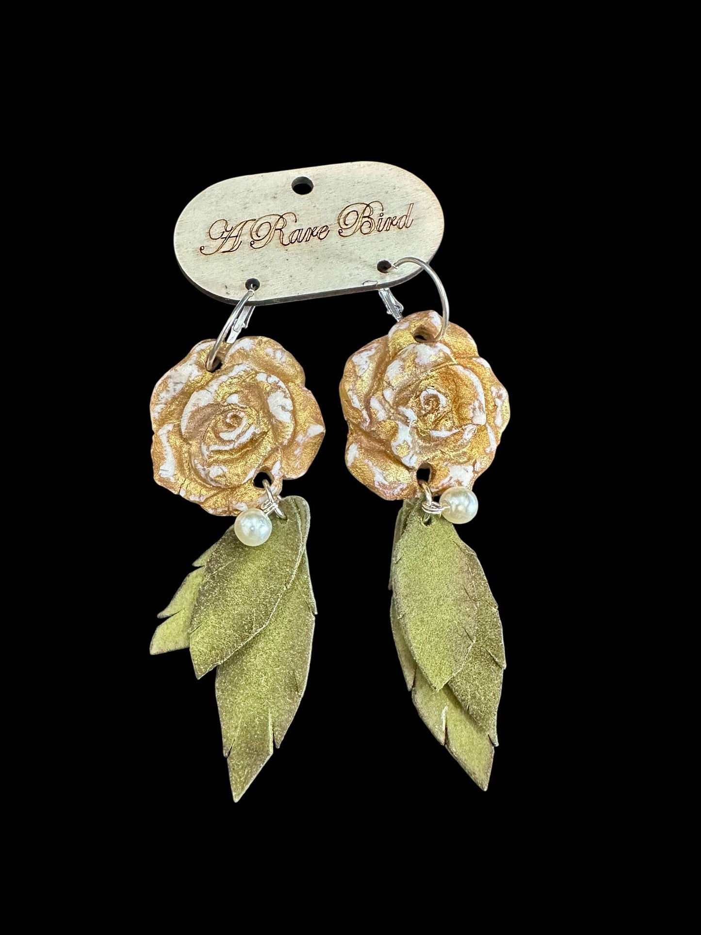 Hand carved Rose Leaf Earrings