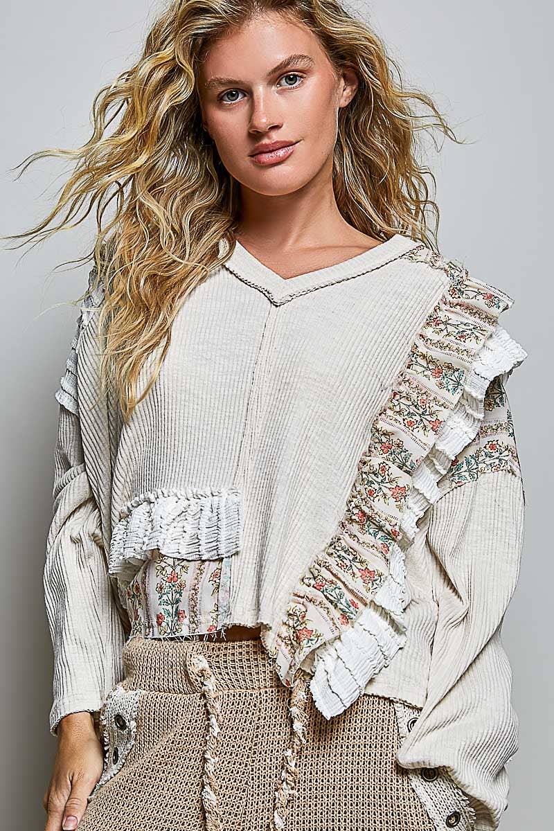 POL: Ruffle Trim Ribbed Top