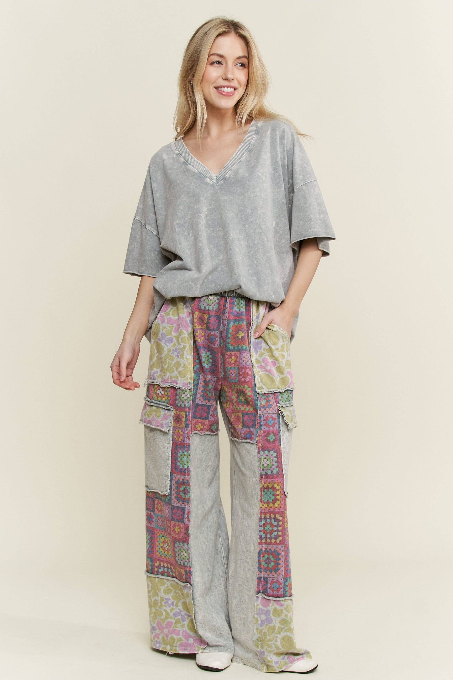 Crochet Print Washed Pants