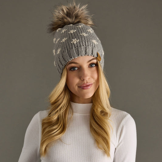 Gray Fleur-De-Lis Pom Hat