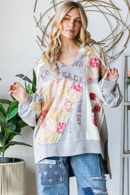 Patchwork Letter Print Hoodie